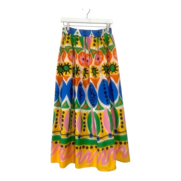 ZARA Colorful Cotton Abstract Batik African Print Pleated Maxi Skirt Size Small - Picture 4 of 10